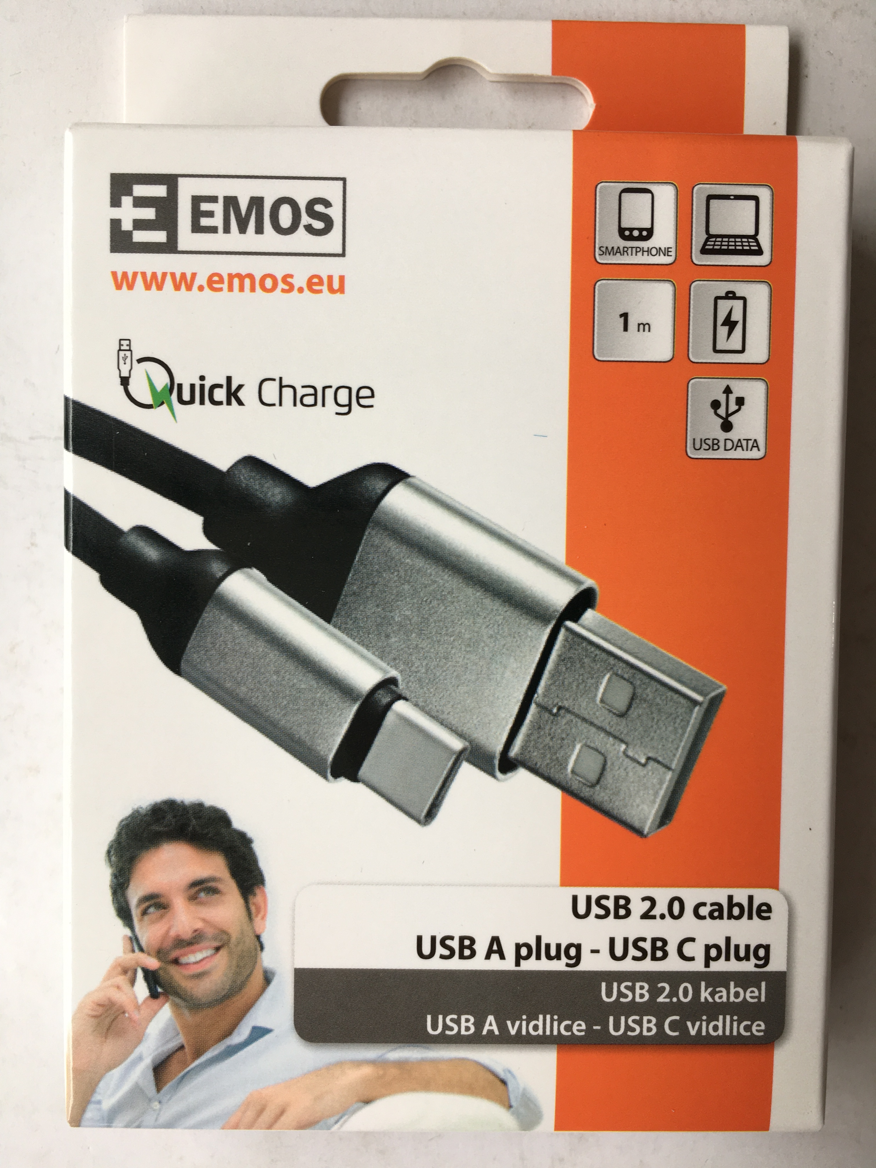 SM7025BL EMOS BLACK usb2.0A/M-C/M  1m kabel