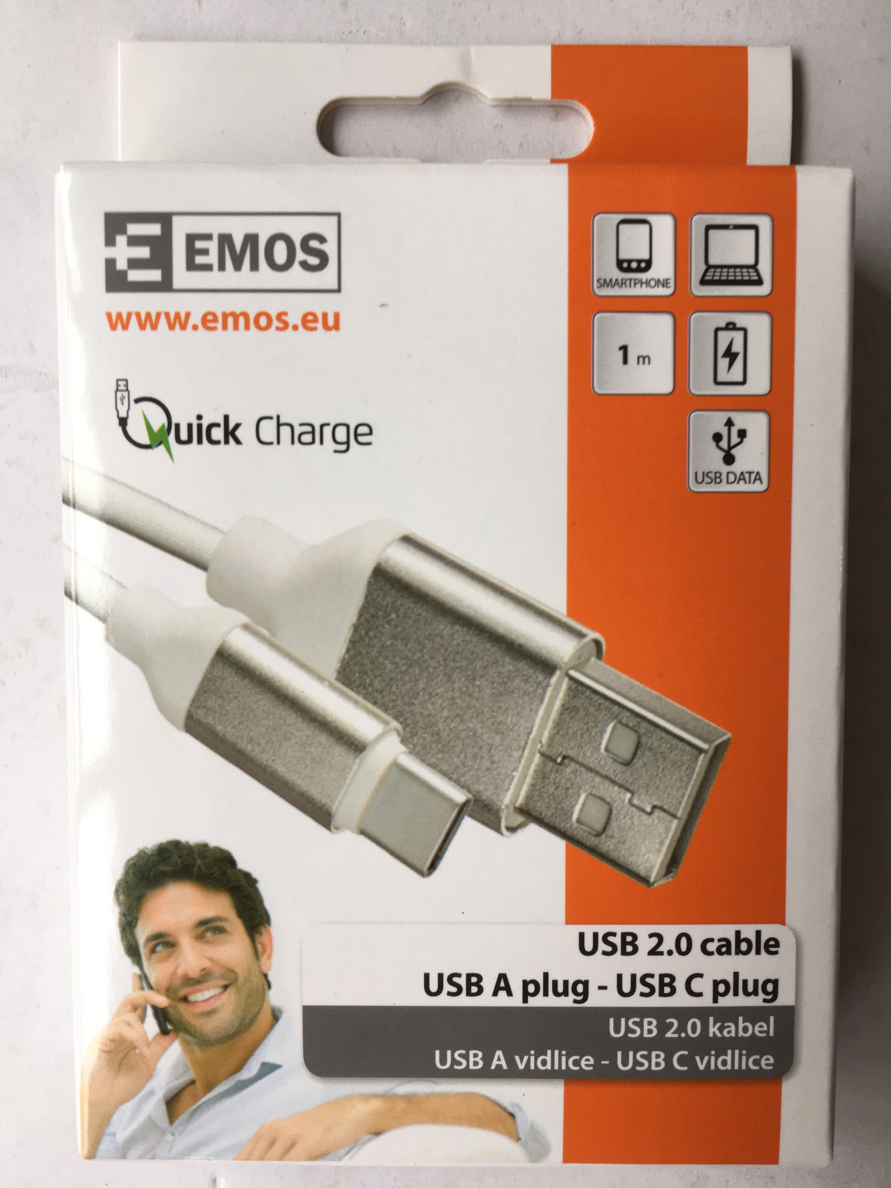 SM7025W EMOS WHITE usb2.0A/M-C/M  1m kabel